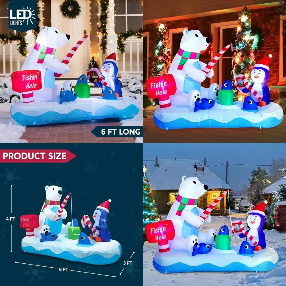 

Inflatable Christmas Penguin & Polar Bear Decorations with LED Lights for Indoor & Outdoor Holiday Yard Garden Lawn