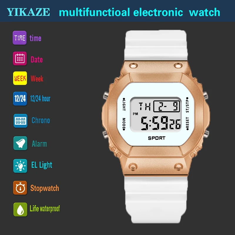 YIKAZE-relojes digitales para hombre, reloj militar para exteriores, resistente al agua, deportivo, multifunción, LED, electrónico, de pulsera