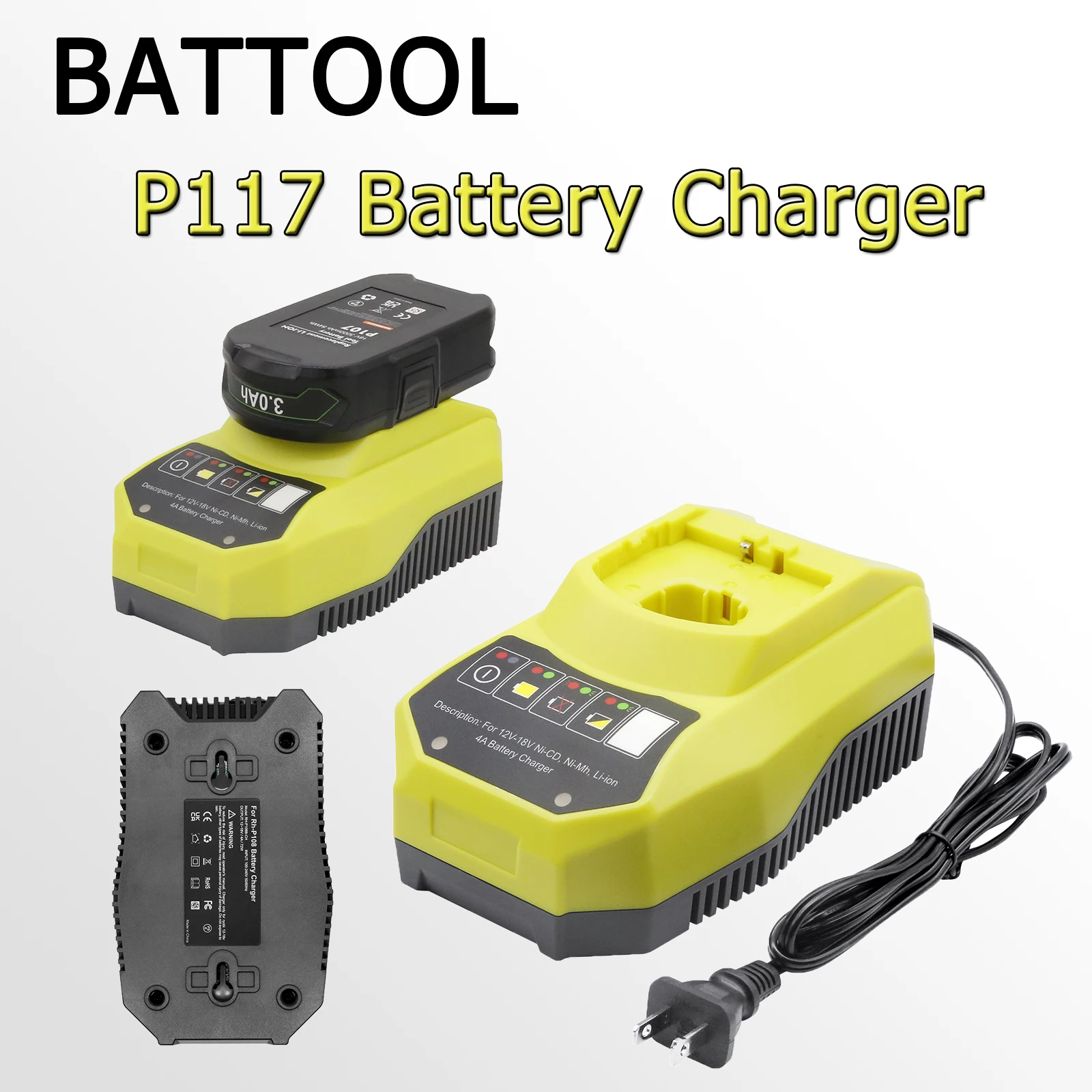 

BATTOOL For Ryobi Replacement Battery Charger P117 P118 P135 P119 P100 P102 P118B Universal Electric Power Tool Battery Charger