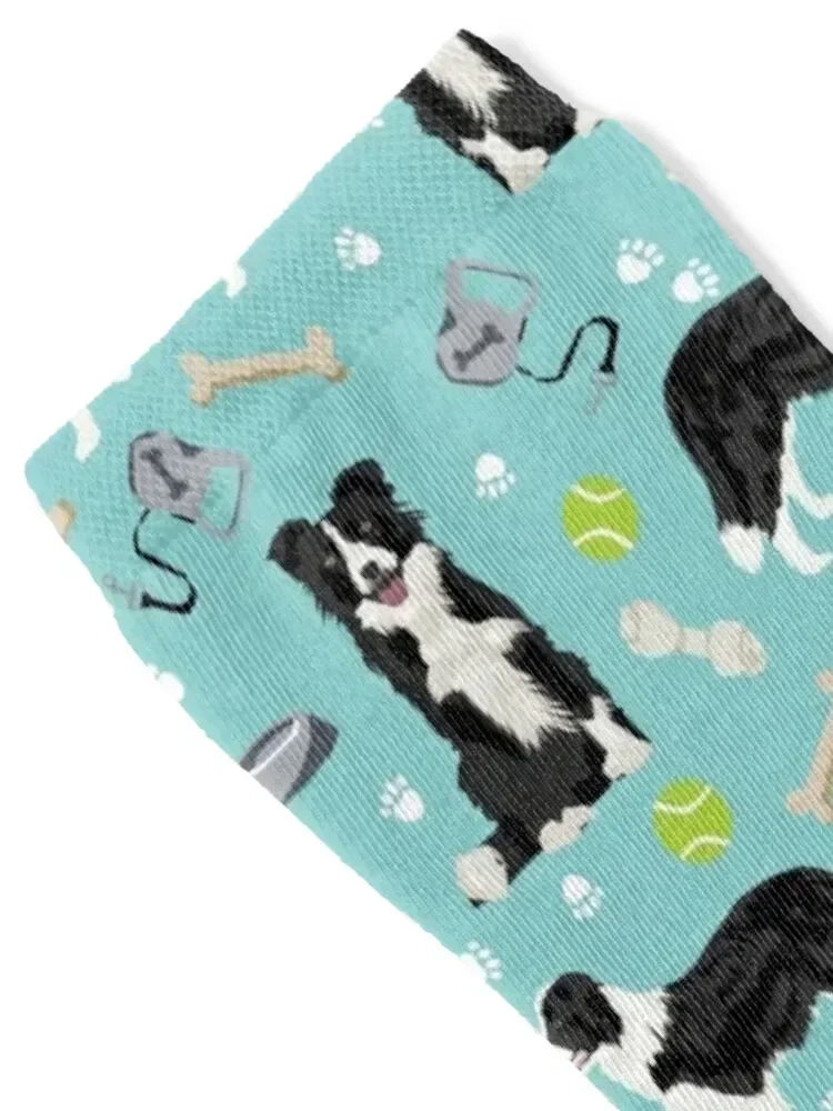 Border Collie tennis ball cute pet portrait by pet friendly dog patterns dog breed gifts by PetFriendly Socks