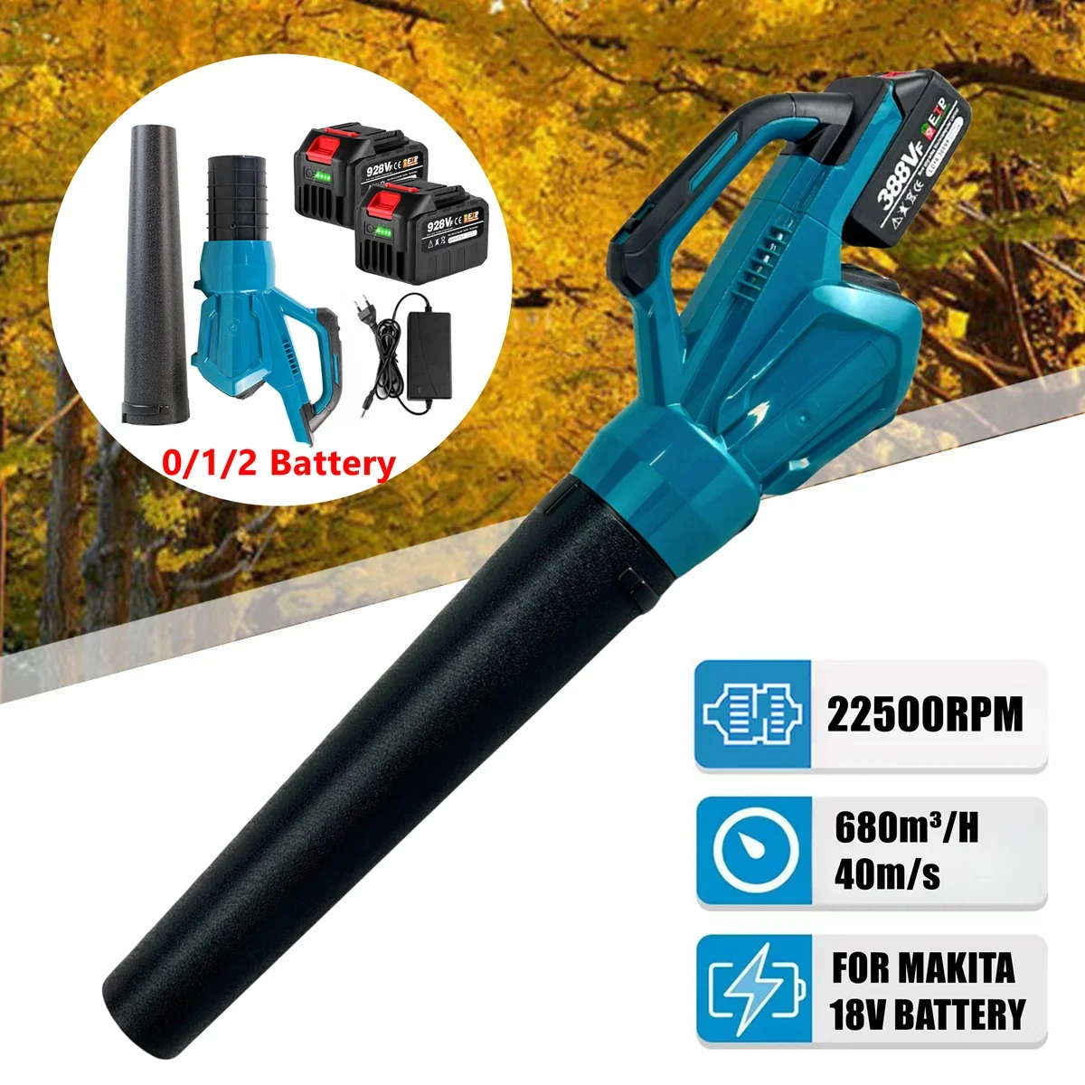 High Powerful Electric Air Blower Handheld Cordless Leaf/Snow/Dust Blowing Blower Garden Power Tool for Makita 18V Battery