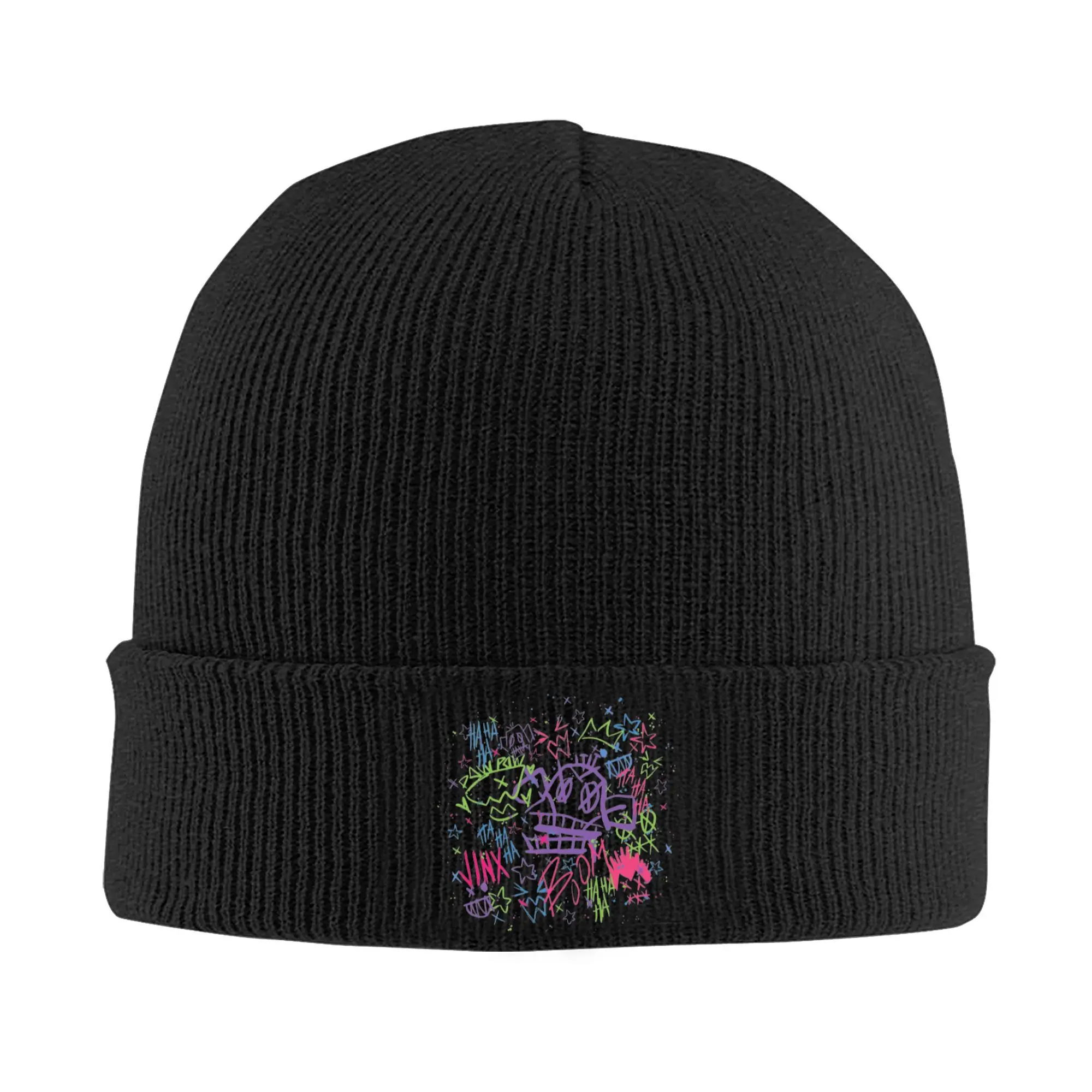 Graffiti Arcane Anime Cuff Beanie Knit Skull Cap For Unisex Warm Winter Skull Beanies Knitting Hat Cap