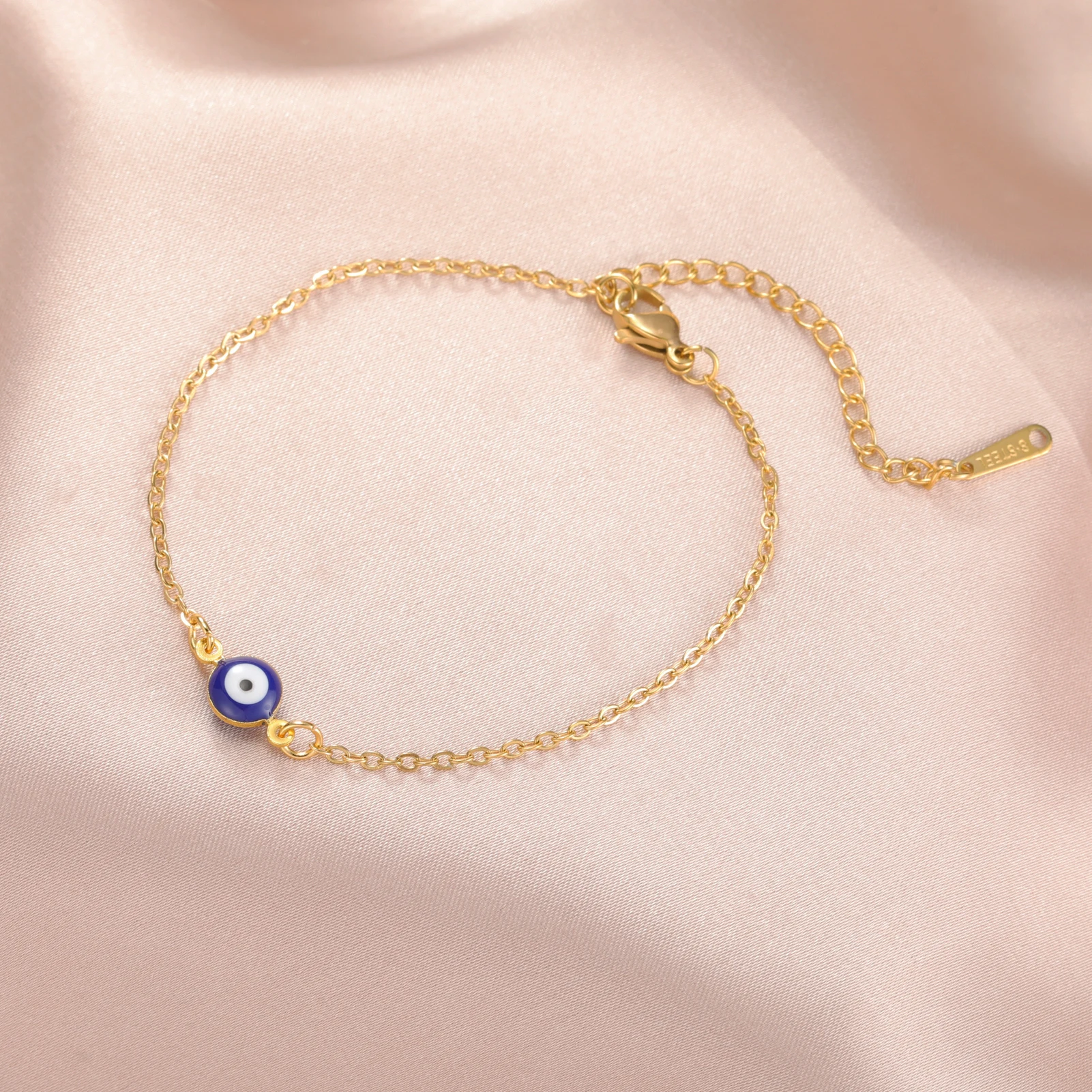 Skyrim Türkische Lucky Blue Evil Eye Charm Armbänder Damen Edelstahl Armband Amulett Schmuck Valentinstag Geschenke Großhandel