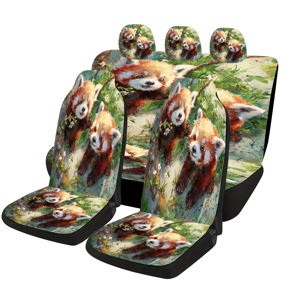 Two Little Pandas Playing And Frolicking Themed Car Seat Cover Set, Suitable For Most Cars, Stylish And Trendy Unique Decorative