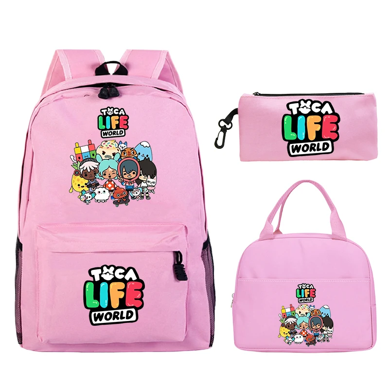 

Toca Life World Print Children Backpack 3-Piece Set Student School Bag with Lunch Bag & Pencil Case, Lightweight for Boy & Girls