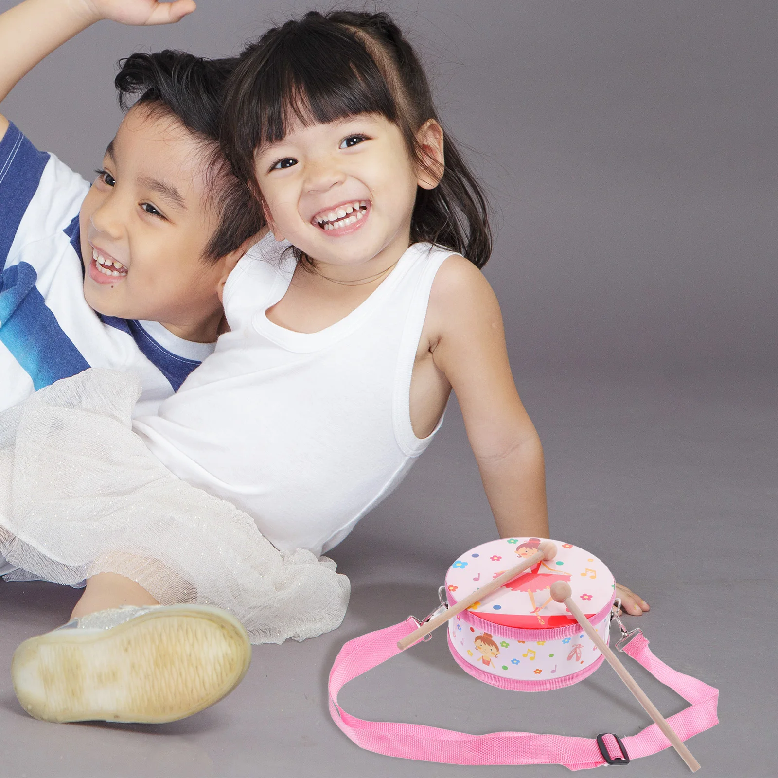 

Kids Wooden Double-Sided Drum Cartoon Musical Instrument Educational Early Learning Music Hand Percussion Instrument Floor Drum