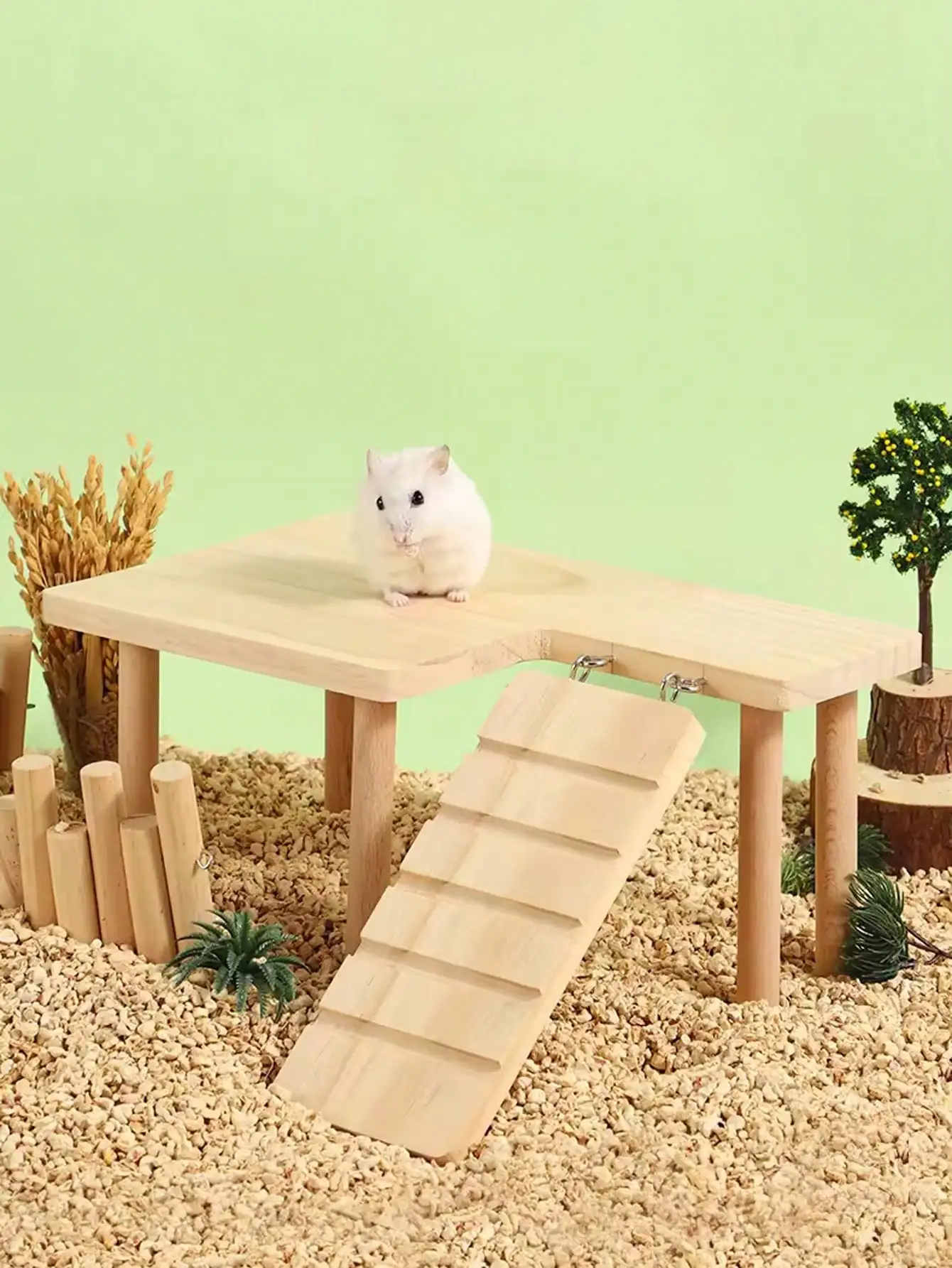 

Hamster Wooden 2-Tier Platform Table Climbing Ladder Toy For Chinchilla Guinea Pig