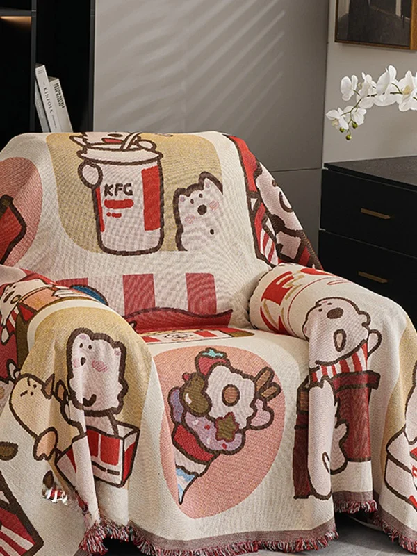 

Thickened Cartoon Universal Sofa Cover Cloth Anti- Scratch Full Wrap Non-Slip Sofa Protector Blanket Soft Mixed Material