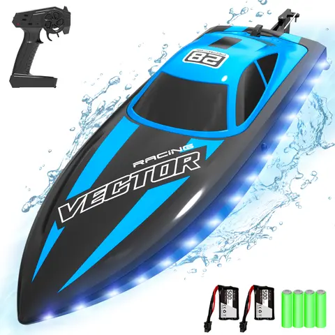 VOLANTEXRC RC Boat 20MPH Fast Remote Control Boat with Lights 2.4Ghz Toy Boat for Pools and Lakes with 2 Rechargeable Batteries