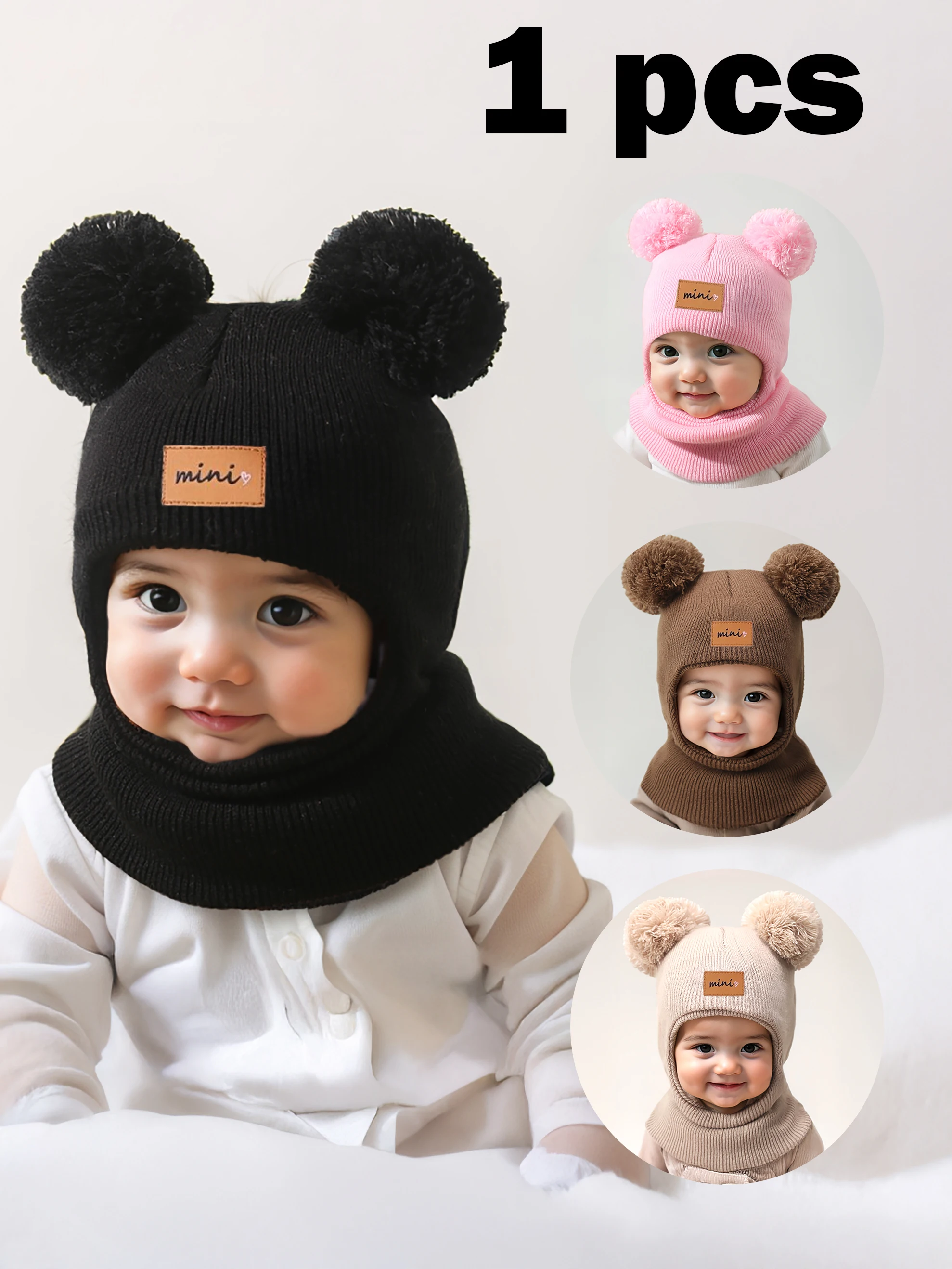 

1pcs Unisex Black Beanie Hat For Toddler, double Pom-Pom Beanie Kids & Baby, Y2k Style, Newborn Knitted Hat For Outdoor, Warm Wi