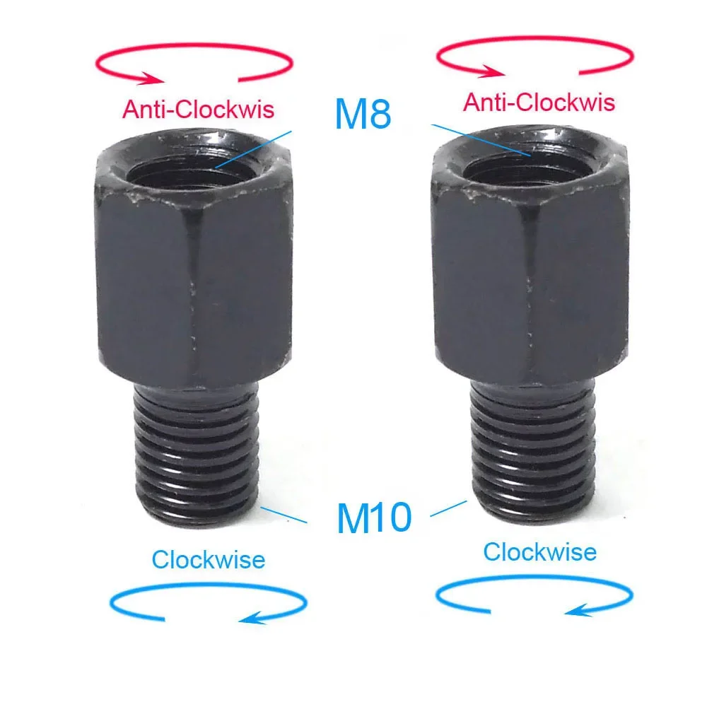 1 Paar schwarze Motorrad-Spiegeladapter M10 10 mm M8 8 mm Rückspiegel Umwandlungsschraube im Uhrzeigersinn Anti-Uhr Rechts-Links-Gewinde