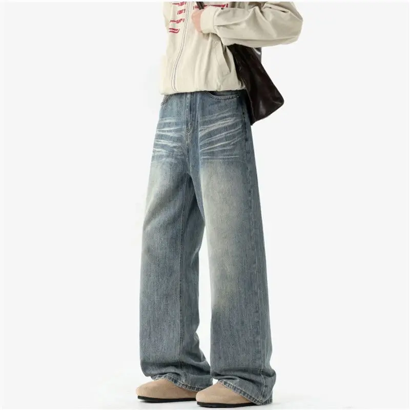 Men's Autumn Winter American Retro Jeans Elastic Straight Pants Fashionable Versatile Jeans Baggy High Quality Causal Deni Pats
