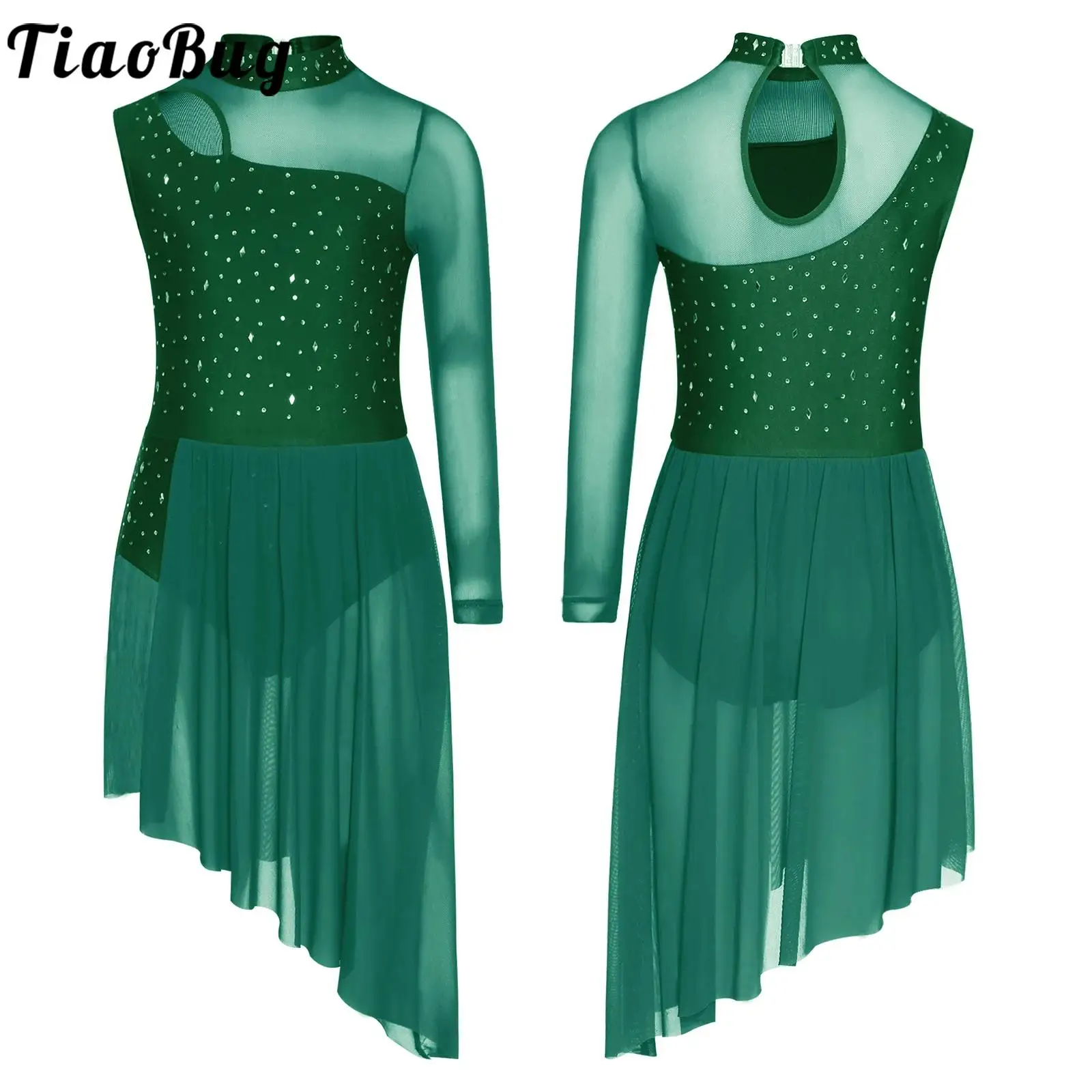 Robe de patinage artistique pour enfants filles, strass, danse de Ballet, gymnastique artistique, justaucorps Tutu en maille transparente, vêtements de danse lyrique