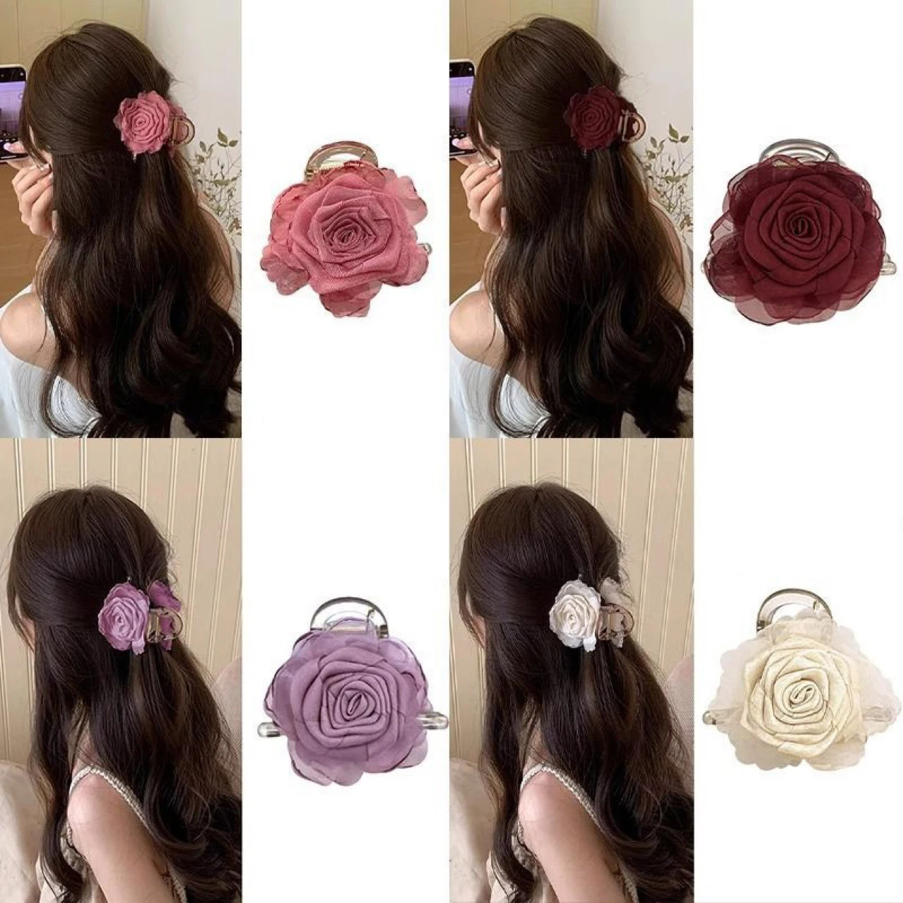 

Vintage Flower Hair Clip for Women Elegant Ponytail Shark Clip Fashion Girl Hair Accessories