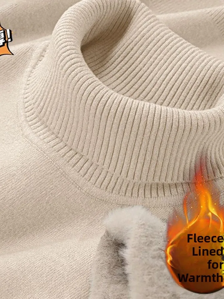 

Thiened Fce High Collar Men's Knitted Sweater Winter New Sle Inner Wear Base Layer Youth Casual Long Sve Crew Ne