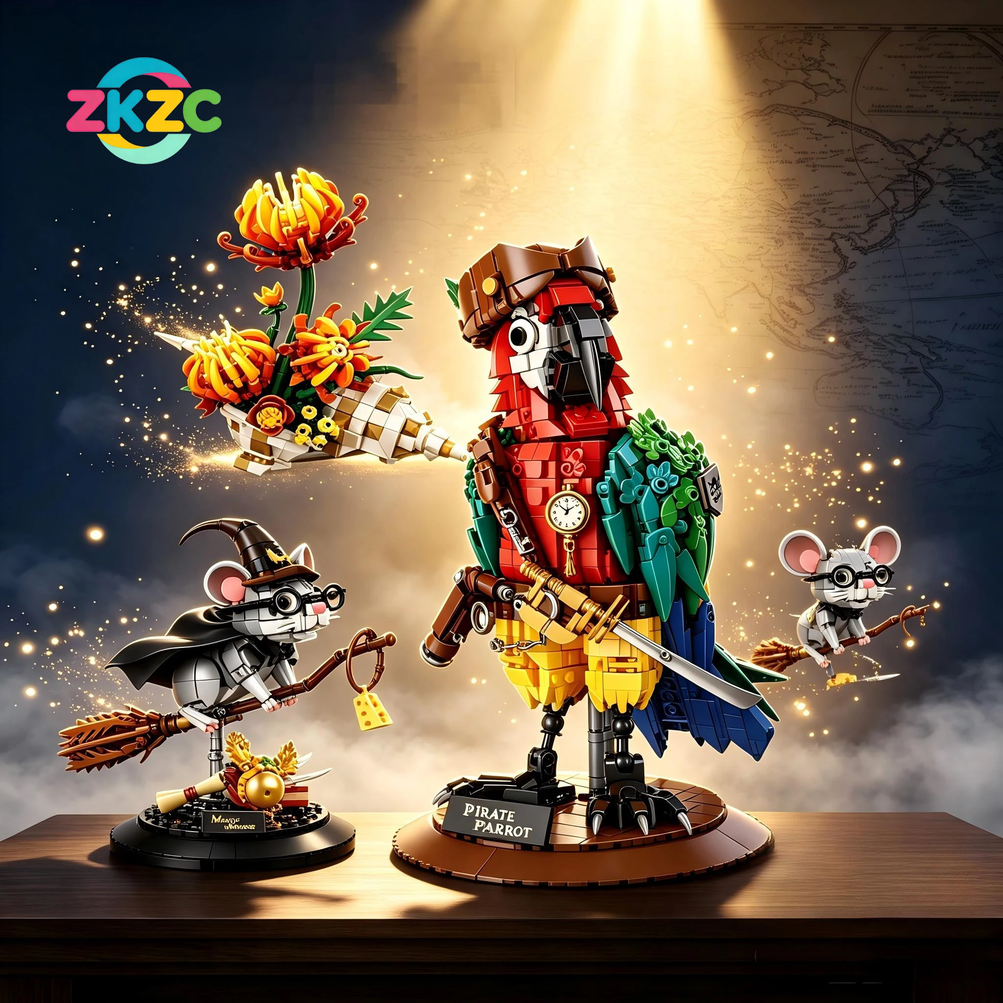 MOC Pirate Parrot Wizard Mouse Chrysanthemum Conch Building Blocks Creative Bricks DIY Educational Birthday Christmas Toys Gifts
