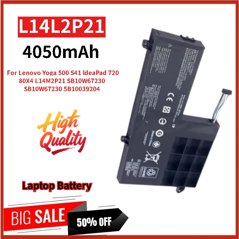 

100% New Laptop Battery 7.4V 30Wh 4050mAh L14L2P21 7wires For Lenovo IdeaPad 80X4 720 SB10W67230 SB10W67230 Yoga S41 500