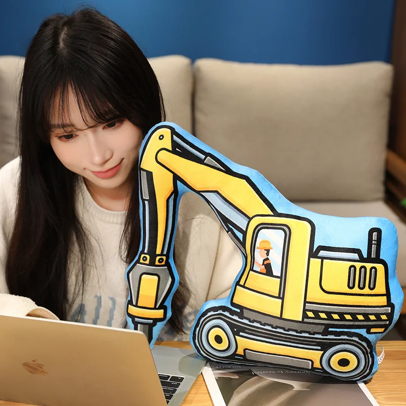 Lustige Konstruktion Plüschtiere Cartoon Bulldozer Bagger LKW Gefüllte Puppe Weiches Umarmungskissen Stuhlkissen Geschenk Kinder Jungen Spielzeit