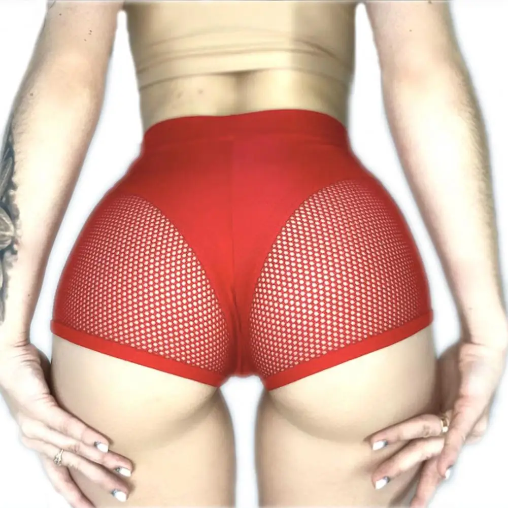 2025 Sexy Booty Yoga Shorts For Women High Waist Workout Gym Shorts Mesh Tulle Spliced Mini Hot Pants For Pole Dance Gym Yoga
