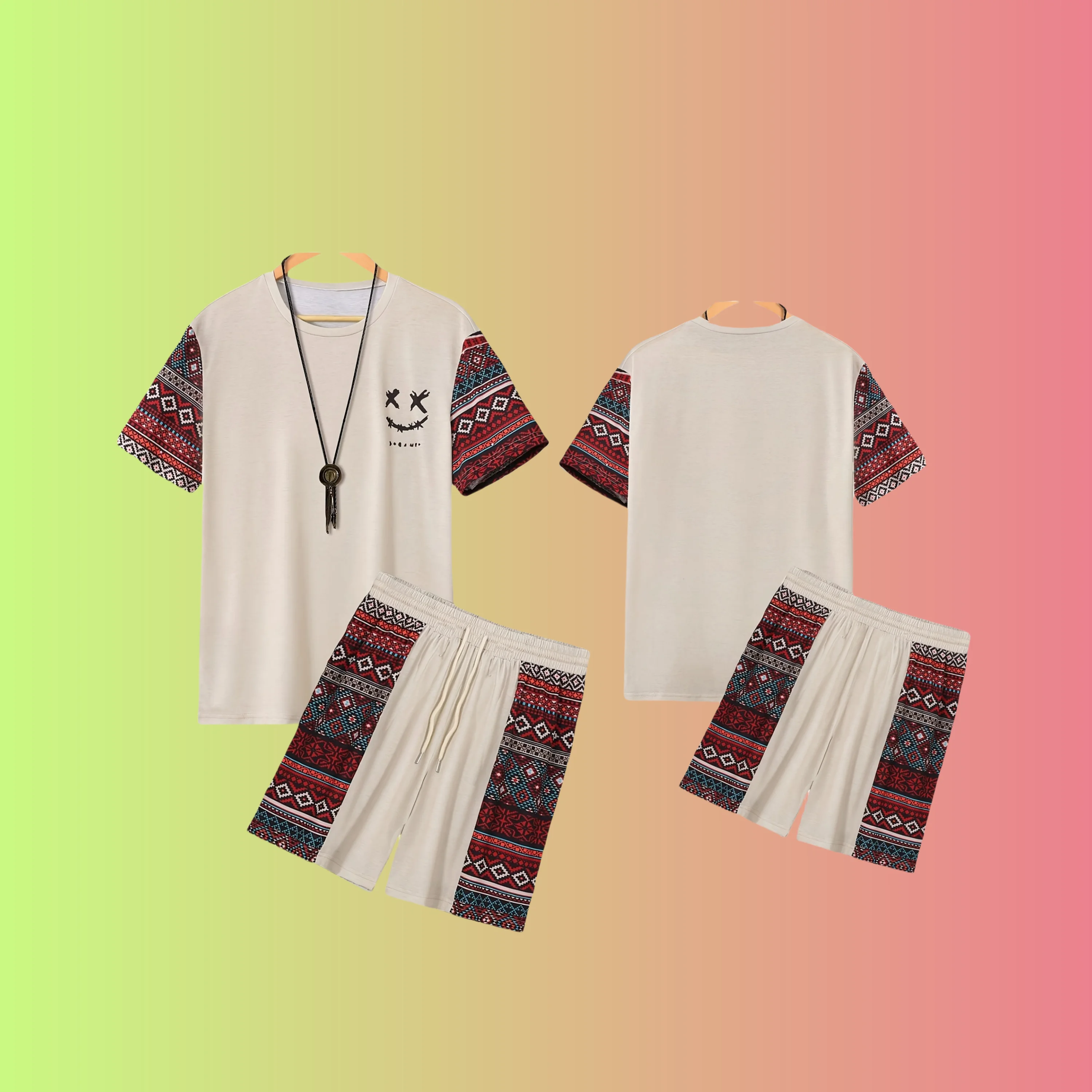 

2025 Latest Hot T-shirt Set 3D Vacation Style Trendy Various Elements Fashionable Street Men's Set Summer Top Shorts Breathable