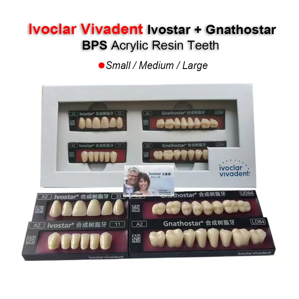 

S/M/L Original Ivoclar Denture Teeth Full Mouth A2 Shade Ivostar & Gnathostar Acrylic Resin Teeth SR Saclar Composite Denture