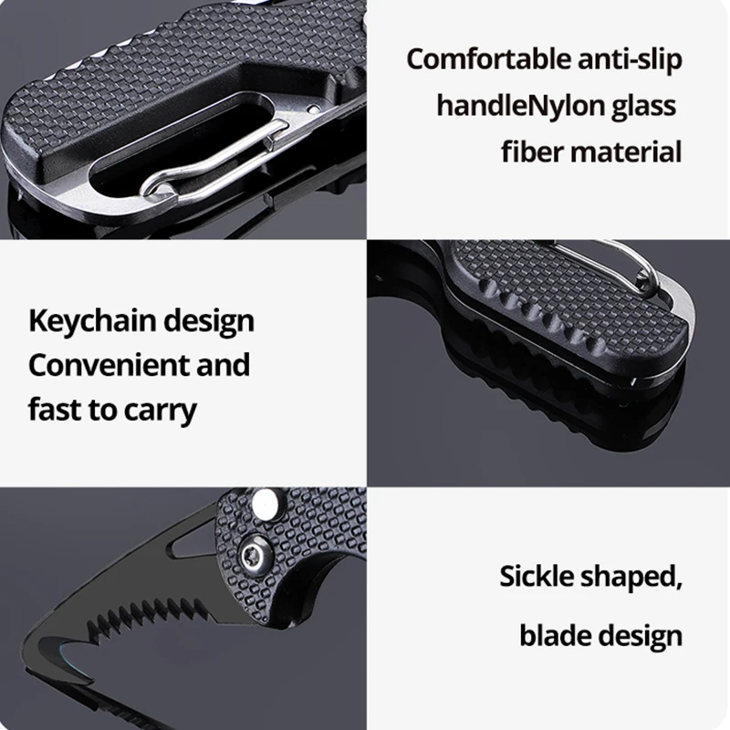 1pc Black/Orange Portable Multi-functional Parcel Knife Keychain Serrated Hook Carry-on Unpacking Emergency Survival Box Opener