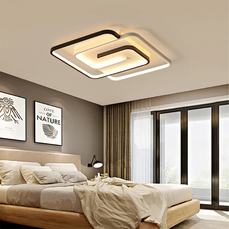 Bedroom Led Chandelier Light Black White Square Modern Ceiling Lamp Attic Living Room Dining Kitchen Interior Fixture