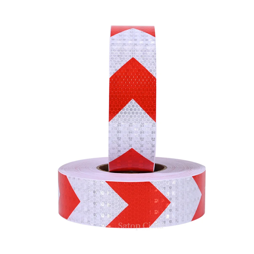 

5cm*50m Arrow Reflective Adhesive Tapes Waterproof White-Red Safety Warning Caution Reflectors Stickers For Bicycles Floor Steps