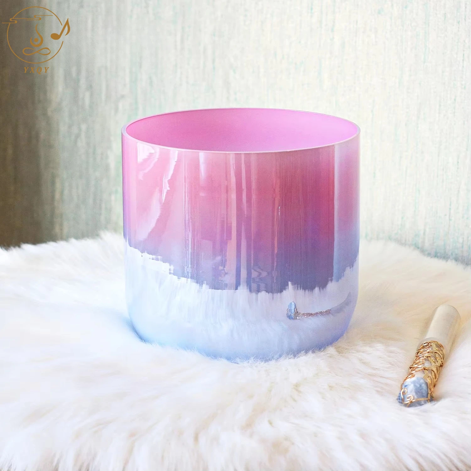 YXQY Thickened Pink Blue Gradient Alchemy Crystal Singing Bowl Sound Healing Meditation Yoga Chakra Therapy Home Decor Gift