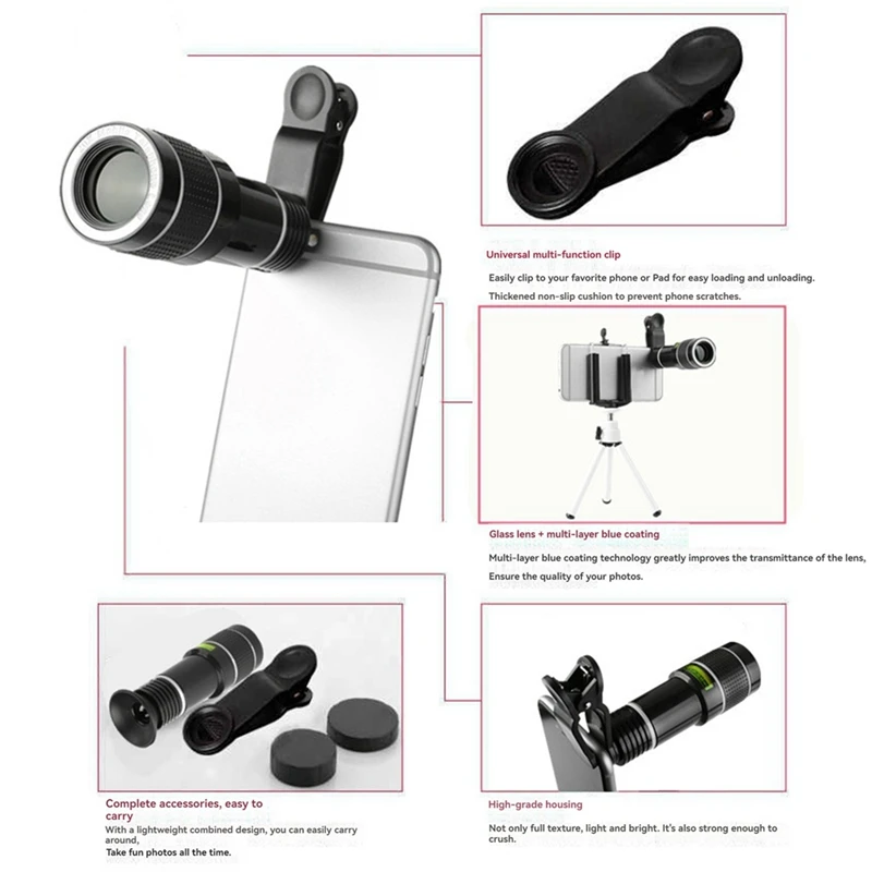 20X โทรศัพท์มือถือเลนส์เทเลโฟโต้ HD เลนส์กล้องภายนอกซูมโฟกัสเลนส์โทรศัพท์มือถือสําหรับการเดินทางดู