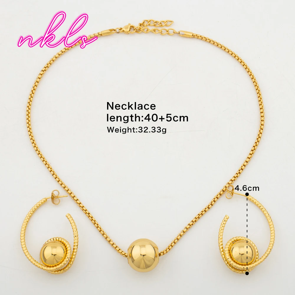 Jewelry For Women Gold Color Necklace Fashion Pendant Trendy Round Bead Clip Earrings Banquet Jewelry Set Daily Wear Accessories