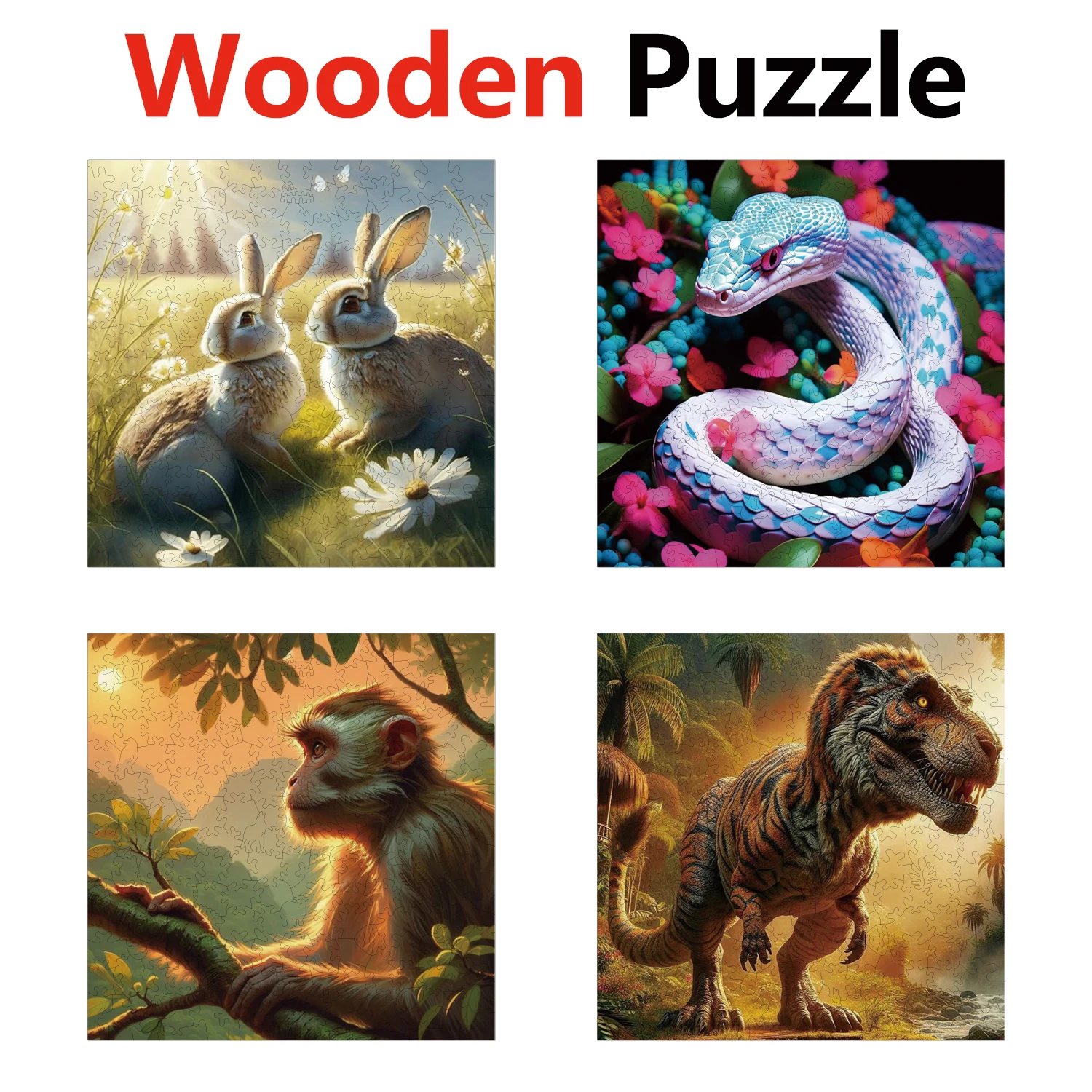 

Rabbit Snake Monkey Rex Animal Puzzles High Quality Jigsaw Puzzle Wooden Puzzle Best Christmas Gift