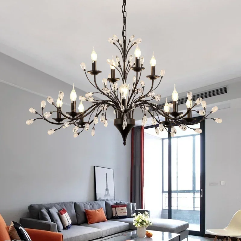 

Crystal Black Pendant Chandeliers And Lamps For Living Room Bedroom Lighting American Luxury Crystal Modern Led Chandelier