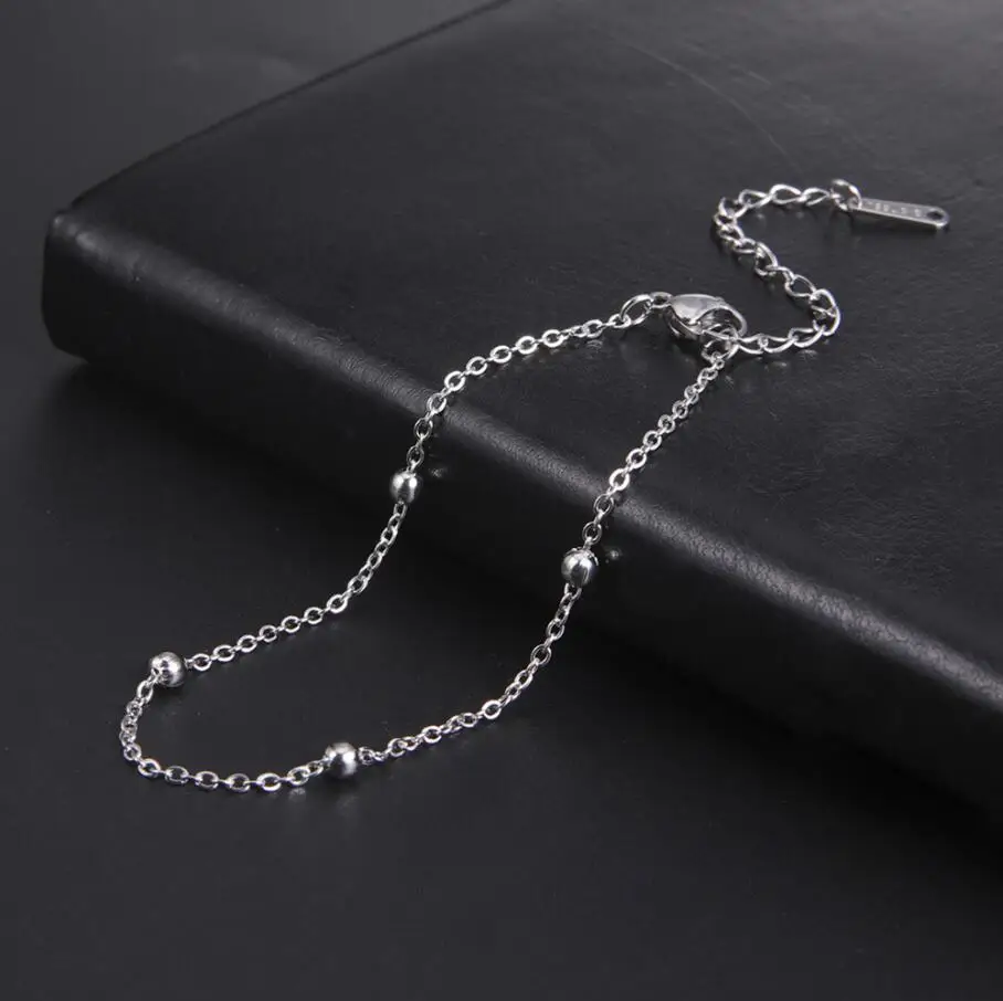 1PC Stainless Steel Anklets Round Beads Cable Chains Bracelets Fashion Simple Jewelry Chain Gifts F1254
