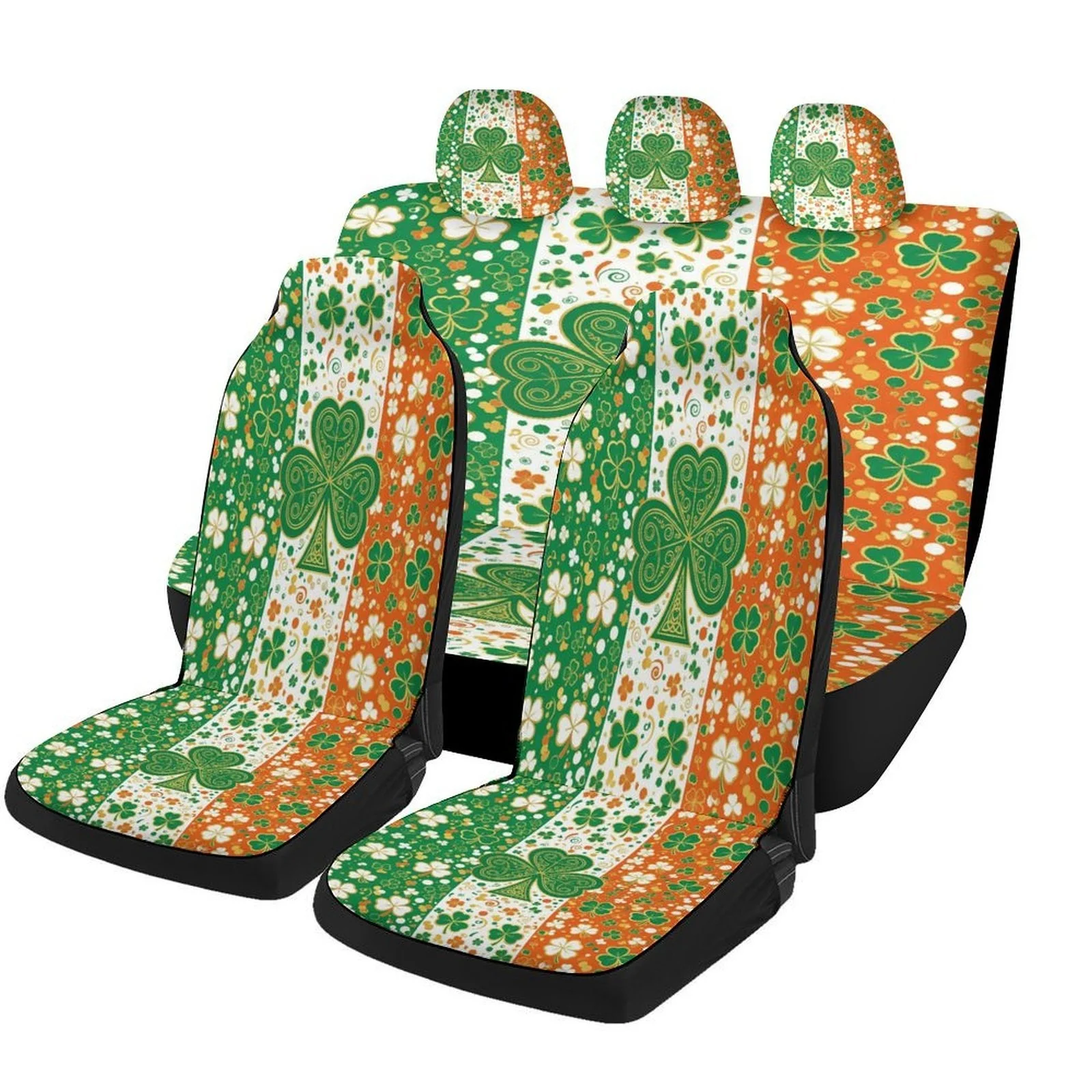 

Shamrock Pattern Themed Car Seat Cover Set For Most Cars, Trendy High-quality Car Seat Protector Covers Full Set, Universal Car