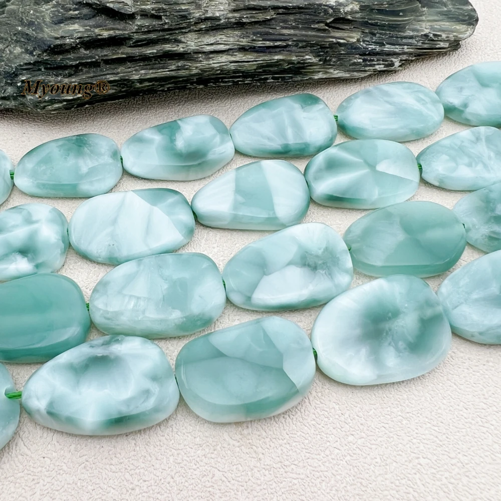 Large Freeform Natural Green Angelite Stone Slice Pendant Beads MY230859