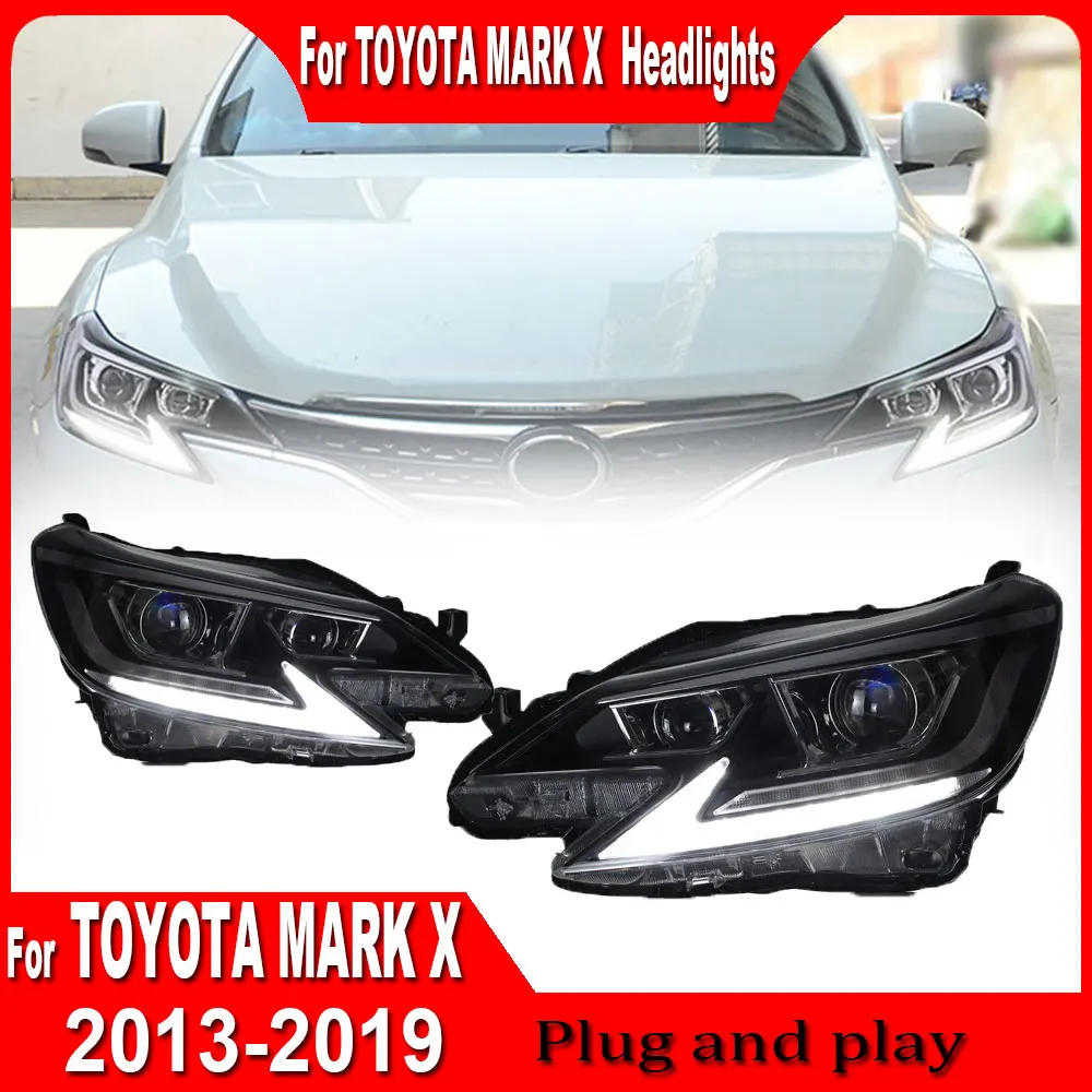 2pcs LED Head Lamp for Toyota Mark X LED Headlight 2013-2019 Headlights Reiz DRL Turn Signal High Beam Angel Eye Projector Lens