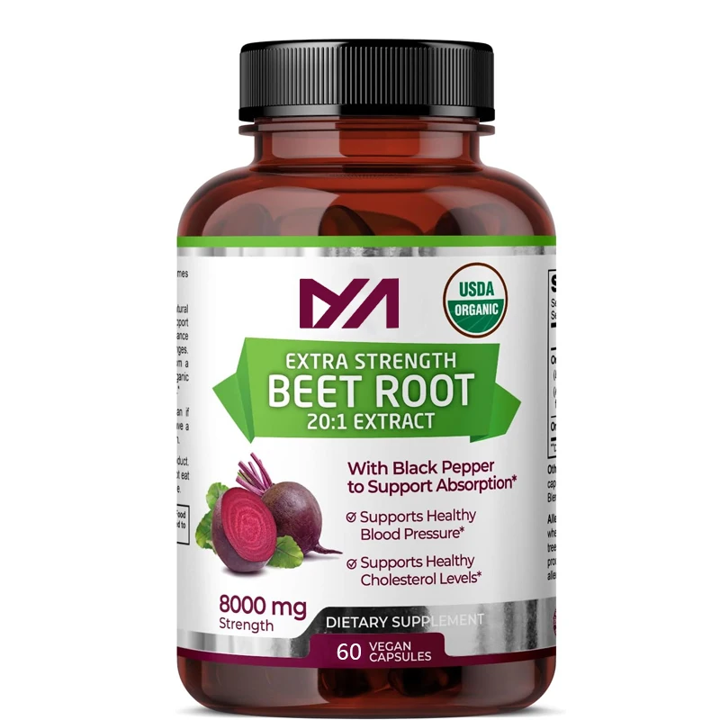 

Organic beetroot strength 20:1 extract, black pepper extract enhances absorption and supports nitric oxide production