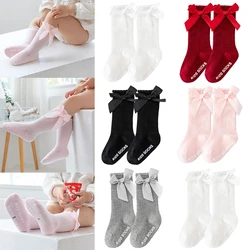 New Kids Socks Toddlers Girls Big Bow Knee High Long Soft Cotton Lace baby Socks Kids Solid Colour Cute Bow Girls Socks