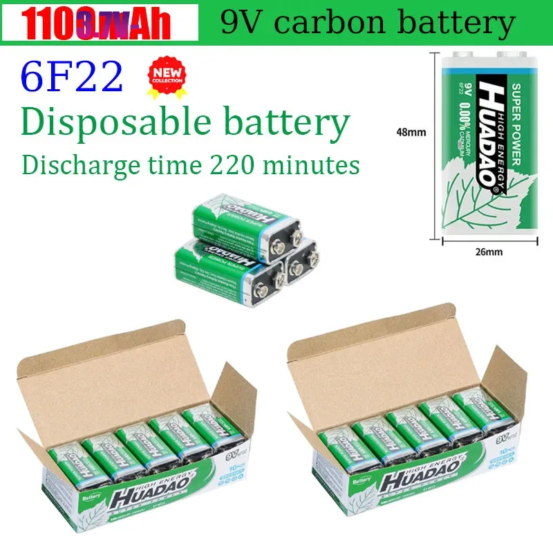 

Original Disposable Battery 9V Alkaline Battery Multimeter Alarm Microphone 6F22 Carbon Dry Battery 1100mAh KTV Toy 1-30