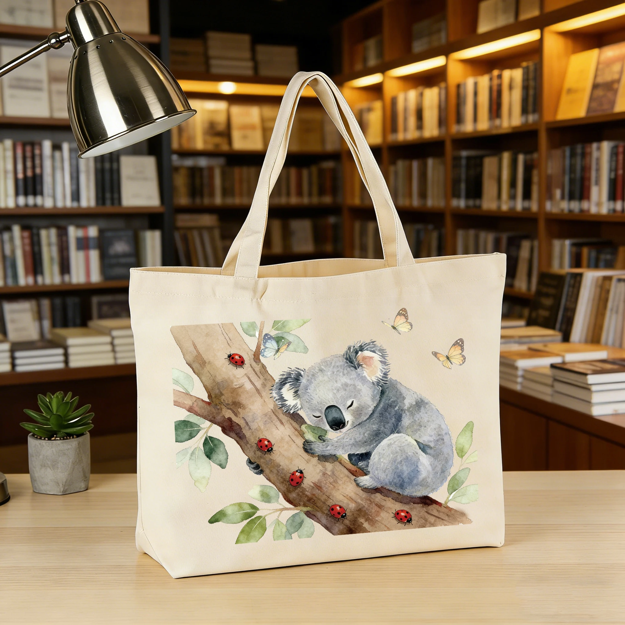 1Pc Koala Element Canvas Bag Simple Large Capacity Single Shoulder Canvas Bag Handheld Eco friendly Sail Bag