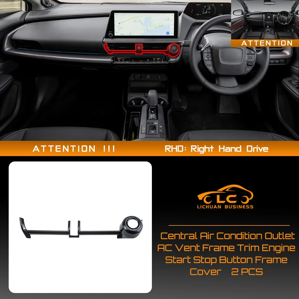 

ABS Carbon Fiber Color Engine Start Stop Button Frame Cover Central AC Vent Frame Trim for Toyota Prius 2023 2024