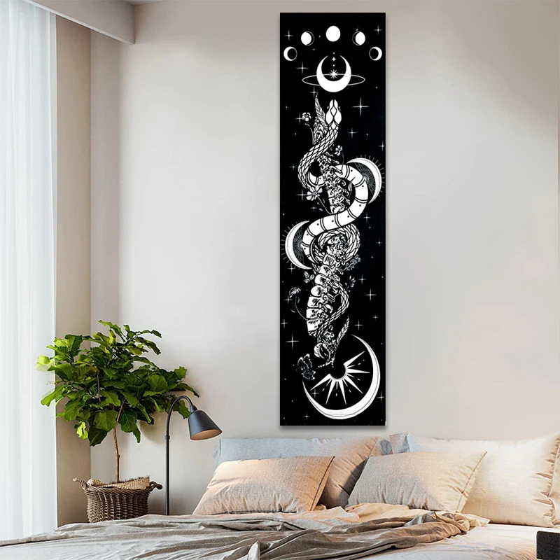 Snake Tapestry Moon Tapestry Moon Phase Tapestry Flowers and Vines Tapestries Black and White Tapestry Wall Hanging for Room