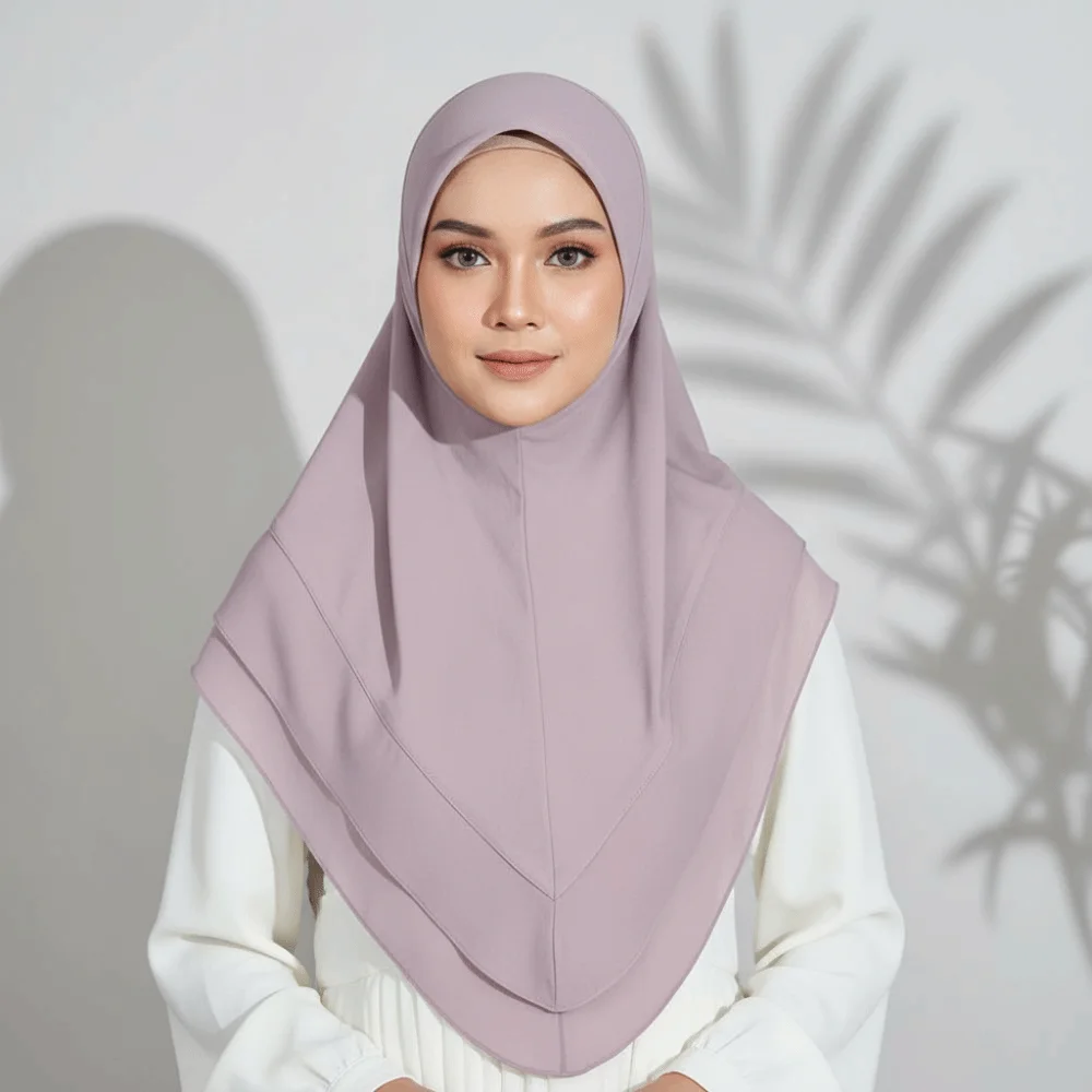 

Non-Transparent Double Layer Chiffon Hijab Solid Color Elegant Drape Instant Chin Cover Scarf Feather-Light Feel