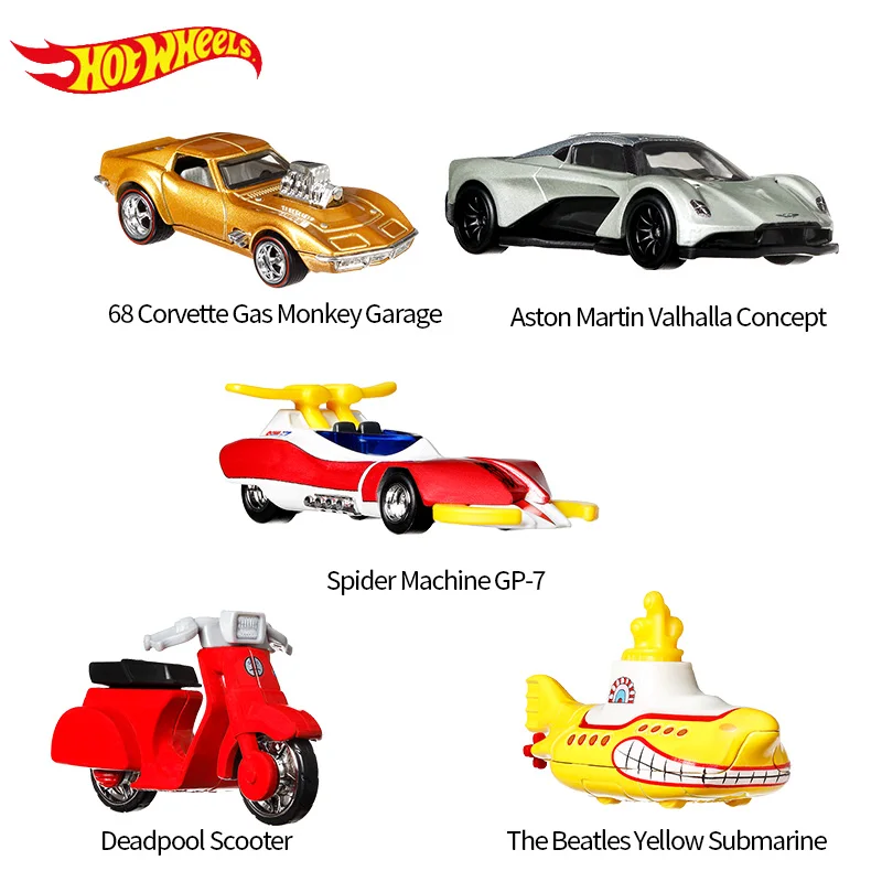 Original Hot Wheels Premium Car Retro Entertainment Collection Voiture Corvette Deadpool Aston Martin Boy Toys for Children Gift