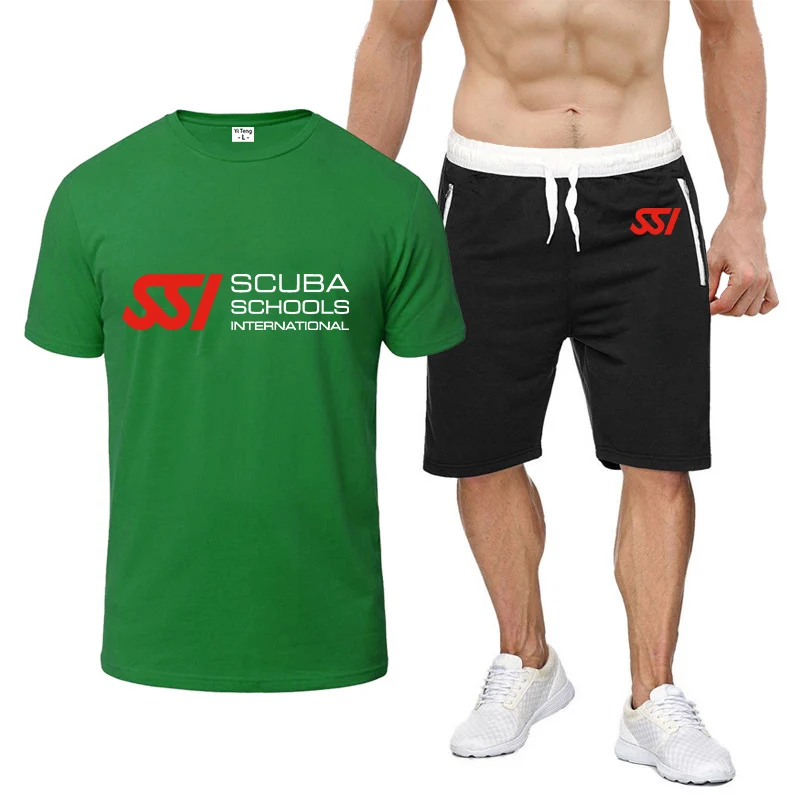 Scuba Diving Dive SSI Printed Mens Short Sleeve Summer Mens Harajuku Hip Hop High Quality Cotton T Shirts Shorts Suit Sportswear