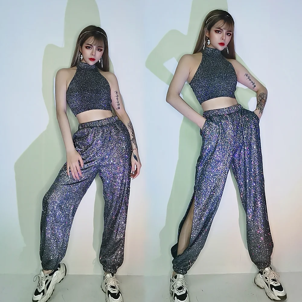 

Jazz Dance Costume Girl Shiny Sliver Sexy Outfits For Womne Gogo Dance Performance Clothes Modern Dance Ds Stage Costume DN7386