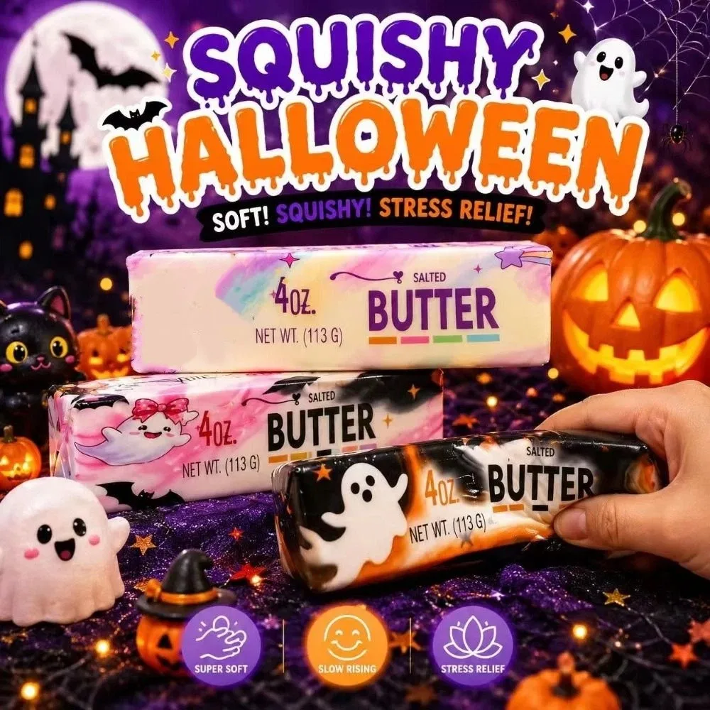 Ultra-Soft Slow Rising Butter Stick Squishy Realistic Colorful Butter Stick Squishy Toy Halloween-Themed 14cm Sensory Toy