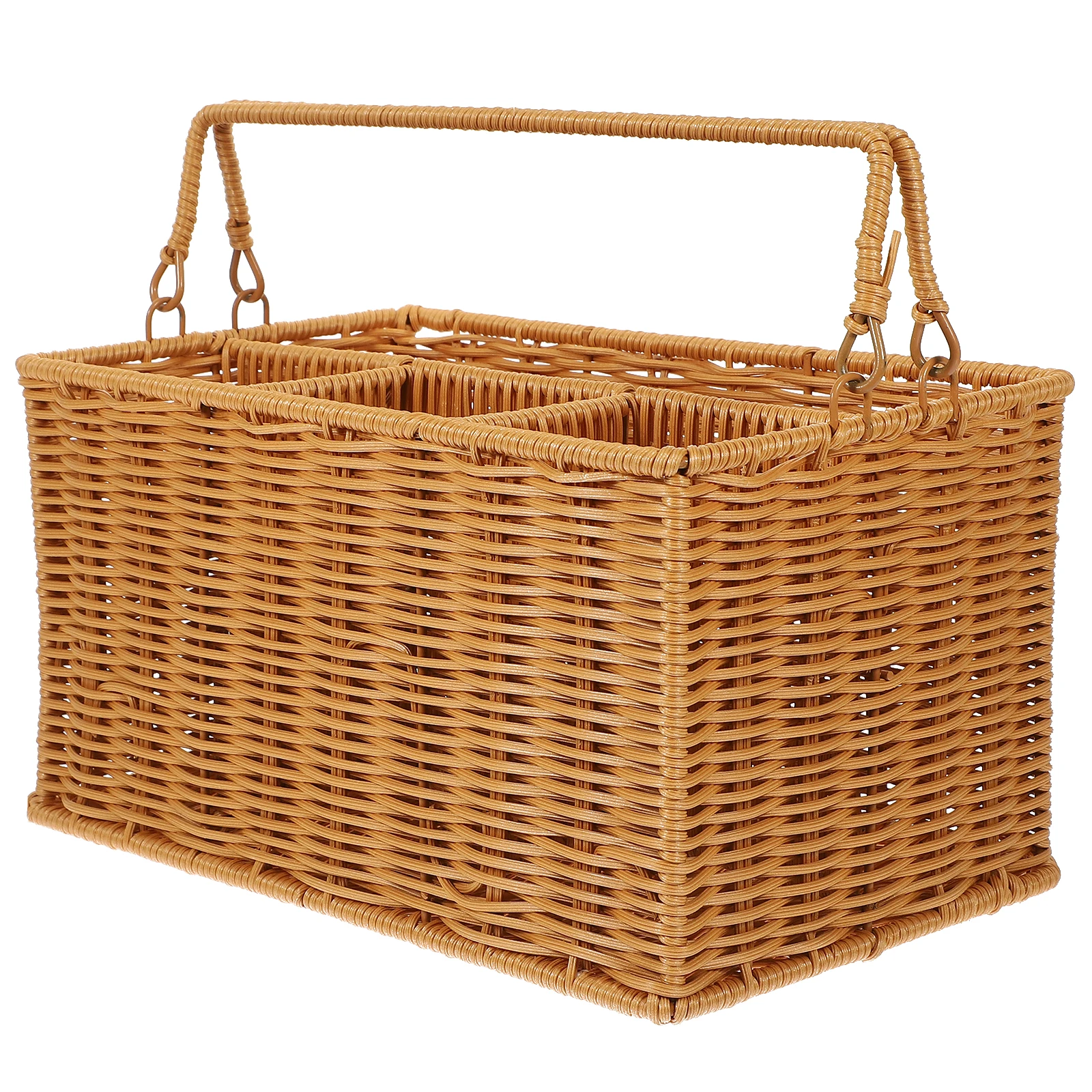 

Woven Basket Kitchen Cutlery Holder Storage Organizer Brown Large Space Divided Compartments Utensils Serving Cooking Silverware