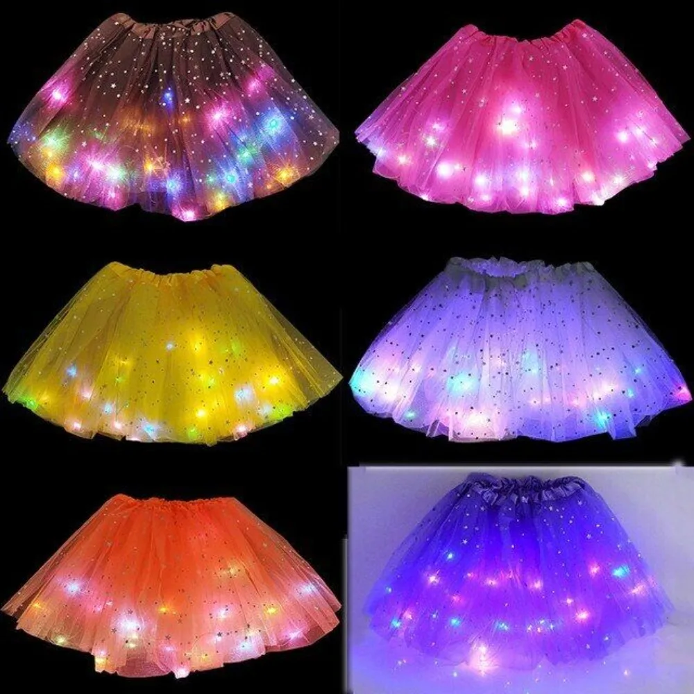 Light Up Girls LED Glow Tutu Star Stage Dance Skirt Princess Christmas